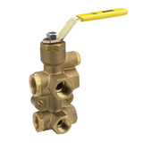 Female to Female - 6 Port 3 position Handle - Industrial Ball Valves - Brass